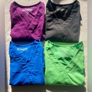 Grey's Anatomy Scrub Tops - Violet, Ebony, Azure, Lime Set of 4 Size M